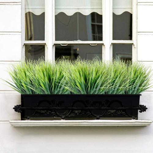 JEMONG 12 Bundles Artificial Grasses Outdoor UV Resistant Fake Grass No Fade Faux Plastic Plants Garden Window Box Decorating(Green Grass)