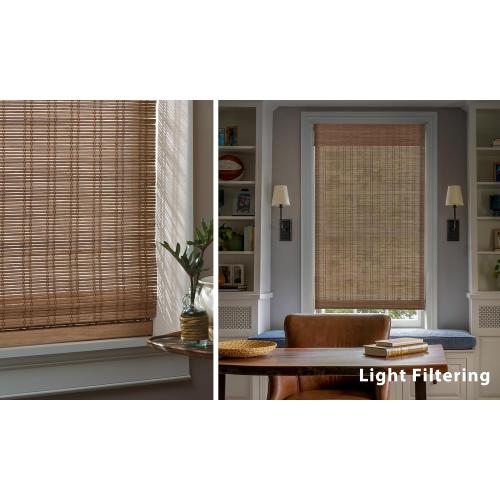 LazBlinds No Tools No Drill Cordless Bamboo Roman Shades, Light Filtering Window Treatment, Roll Up Bamboo Blinds for Windows 33'' W x 64'' H, Ceylon Light Russet