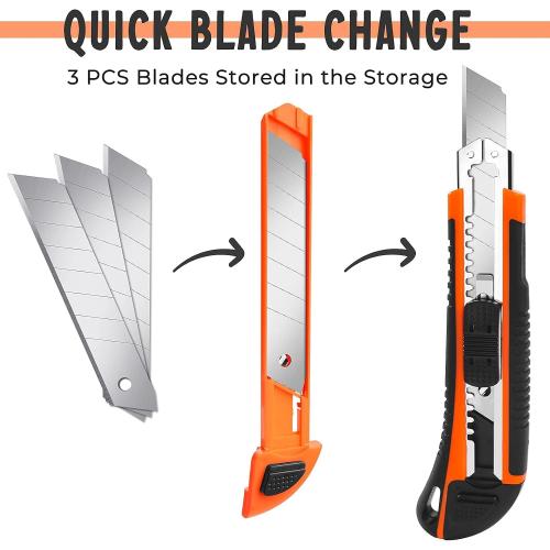 3-Pack Box Cutter Utility Knife | Ultra Sharp Blade with Anti-Slip Rubber Handle | Exacto Cutter for Leather, Rubber & Cartons