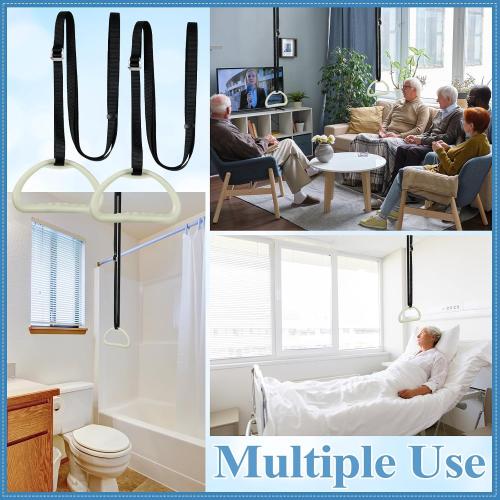 Tandefio 2 Sets Elderly Pull up Bed Trapeze Ceiling Mounted Bar Trapeze Stand Ladder Bed Helper 2 Stainless Steel Fixing Plate 8 Stainless Steel Expansion Bolt 4 Snap Hooks for Bed Mobility Transfer
