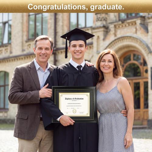 8.5x11 Diploma Frame with Black over Gold Mat, 11x14 Document without Mat