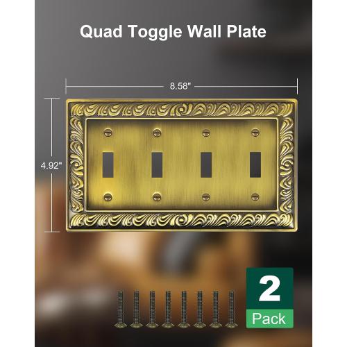 2-Pack Paisley Pattern Metal Quad Toggle Light Switch Cover Plate