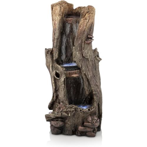 Alpine Corporation WIN258 Outdoor Rainforest Waterfall Tree Trunk Floor Fountain with LED Lights, Tiered Garden Decor, 41 H, Brown