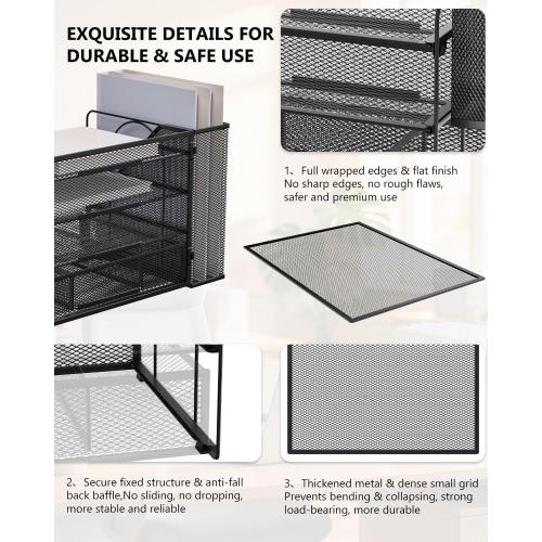 WALI Desk File Organizer, 4 Tier Desktop Paper Letter Tray Organizer with Drawer and 2 Pen Holders, Office Desk Accessories & Workspace Organizers for Office, Home Supplies(DO005DH-B), 1 Pack, Black