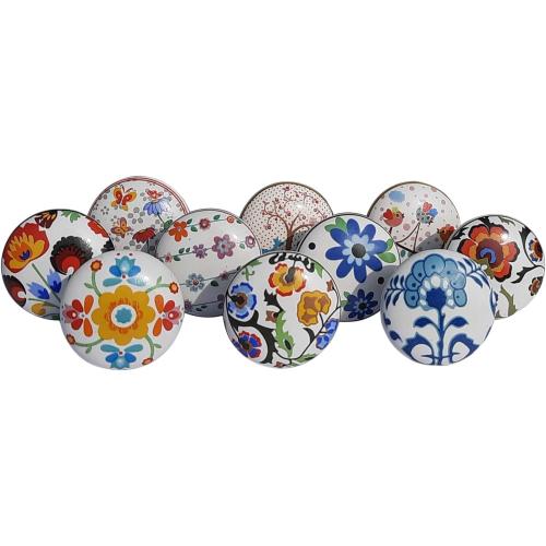 Royal Kraft Vintage Multicolor Printed Ceramic Pull Knobs for Kitchen Cabinet, Door & Drawer, Wardrobe, Cupboard (Set of 10) Sknob012
