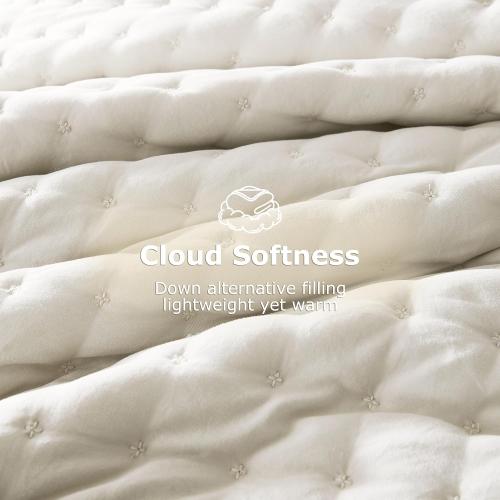 WDCOZY Cloud Soft Quilt Set, Oversized King Size, Ivory, 116x106 inches
