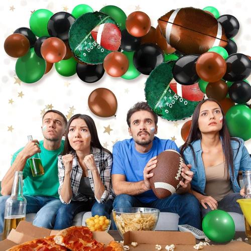 Skylety 97 Pcs Football Balloons Arch Set 6 Football Field Foil Balloons 90 Latex Airballoon and Long Airballoon Strip for Sport Themed Birthday Party Decorations(Black, Green, Brown)