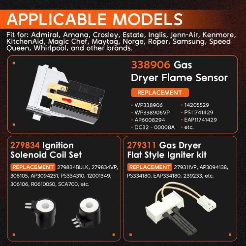 Gas Dryer Repair Kit Includes 279311 Dryer Igniter Kit for Whirlpool