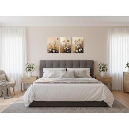Fochorlo Butterfly Wall Art Flowers Wall Decor Orange Brown Pictures Prints Decoration for Bathroom Living Room Bedroom 12x16x3