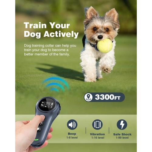 2-in-1 Dog Shock Collar & Dog Bark Collar - Smart Anti Barking Dog Training Collar with 5 Adjustable Sensitivity & 3300FT Remote for All Breeds IP67 Waterproof E-Collar