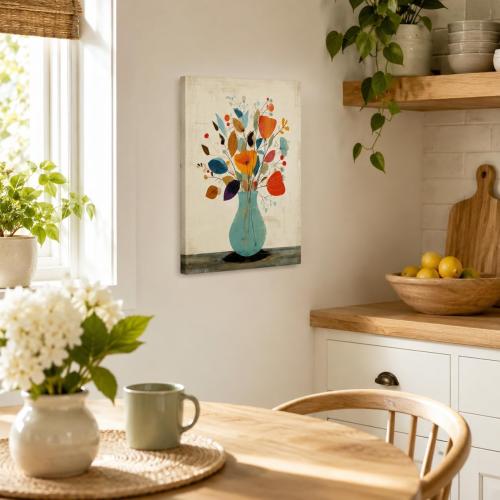 Abstract Floral Canvas Wall Art Framed Colorful Vase Home Decor 12x16 Inch
