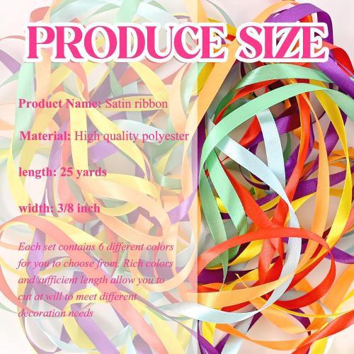 NACHLYNN 150 Yards Rainbow Satin Ribbon 3/8 inch Wide Polyester Fabric Ribbon Use for Gift Wrap Wedding Bridal Baby Shower Bows Decor Flower Bouquet Crafts