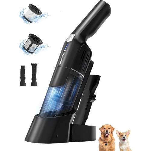 Aspiron Cordless Handheld Vacuum, 24KPA Powerful Car Vacuum, 2-Speed, 2 Charging Methods, Wireless Charger, Ergonomic Handle, Portable Rechargeable Vacuum Cleaner for Car, Home, Black Grey