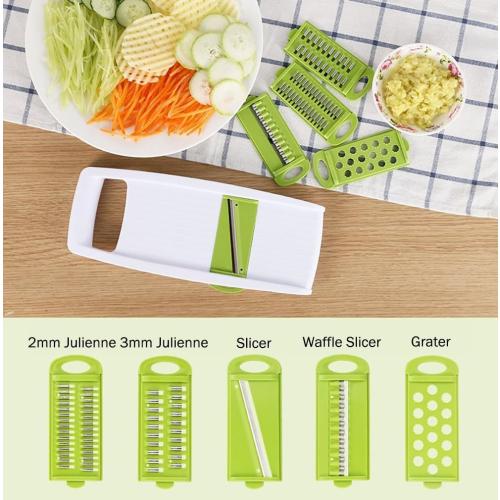 NACOLUS 5 in 1 Mandoline Slicer Vegetable Slicer Mandolin Multi Blade Potato Veggie Slicer Vegetable Cutter Julienne Shredder Potato Slicer Green
