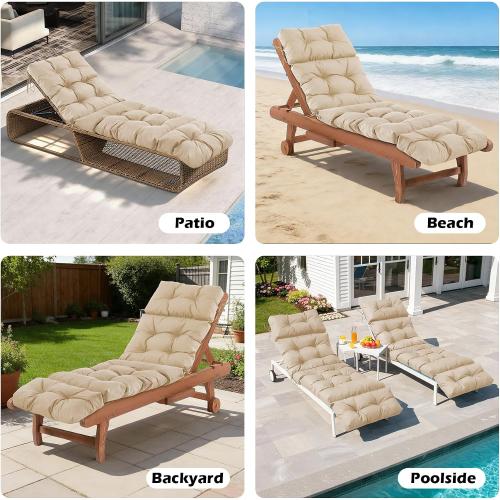Chaise Lounge Cushions Outdoor, Waterproof & Fade Resistant Patio Lounge Chair Cushions for Outdoor Furniture, Chaise Cushion with Ties for Patio, Pool, Lawn and Beach, 75.1x22.8x4.7 Inch, Beige