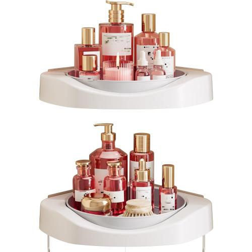 LAMU Corner Shower Caddy, 2 Pack Lazy Susan Shower Organizer, 360° Rotating Corner Shower Shelf with Towel Rack, No Drilling Wall Mounted Shelves for Bathroom, Dorm and Kitchen 10.24”x 10.24”x 1.85”