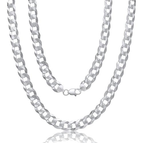 Aka Gioielli - Italian 925 Sterling Silver 11mm Curb Cuban Link Chain - Solid Sterling Silver Necklace for Men and Women - Made in Italy