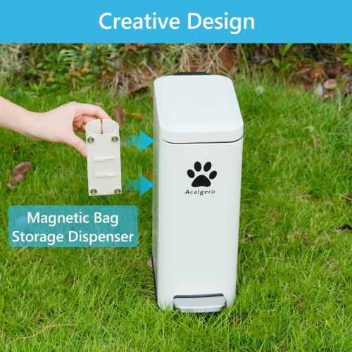 Dog Poop Trash Can Outside with Magnetic Bag Dispenser-Metal Dog Waste Container Odor Control- Rust Proof& Waterproof-Outdoor Waste Trash Can with Lid-Garbage Can&Foot Pedal-Pet Poop Bucket Soft Close