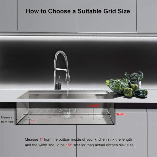 Kitchen Sink Grid and Sink Protectors, 26 Stainless Steel Sink Grids | Stainless Steel Sink Grids for Bottom of Kitchen Sinks, 26 x 14 1/16 with Rear Drain for Single Bowl Sinks