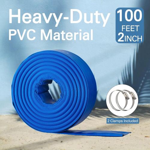 2x100FT Pool Backwash Hose, Lay Flat, Drain & Sump, 2 Clamps