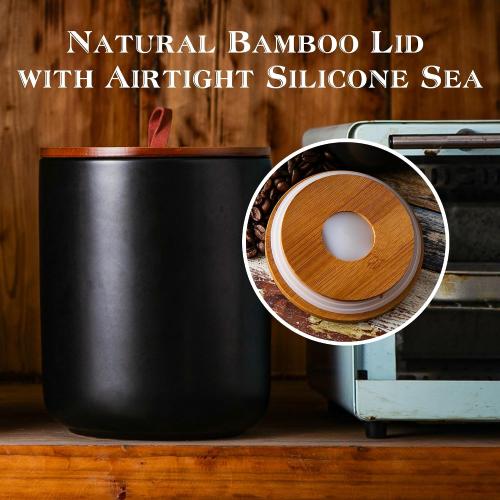 JOJUNO Black Ceramic Canister 3 Piece with Airtight Bamboo Lid