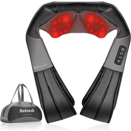 Nekteck Shiatsu Neck Massager with Heat for Pain Relief Deep Tissue, 2026 Upgraded Back Shoulder Kneading Massage Pillow, Body Relaxation Tool Gifts for Him Her (with Storage Bag, NOT Cordless)