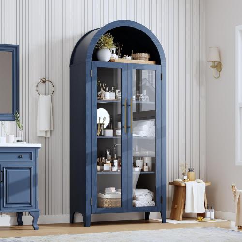 The glass panes are missing ‼️GarveeHome Arched Kitchen Pantry Cabinet - Farmhouse 5 Tier Display Shelf with Adjustable Shelf and 2 Large Glass Doors, Versatile Storage Cupboard for Kitchen, Dining Room, Living Room, Night Blue