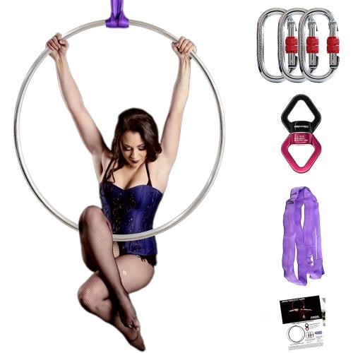 PRIOR FITNESS Professional Lyra Hoop Set, Tab-Less Aerial Ring Equipment with Complete Rigging Hardware