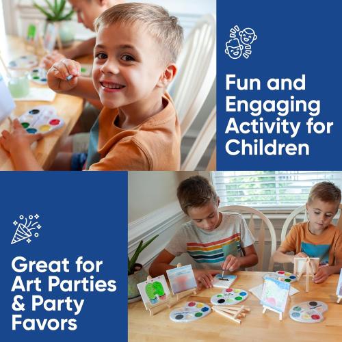 Mini Canvas and Easel Set with Watercolor Paint in Bulk Set of 12 - Kids Art Party Favors & Party Supplies - 4x4 Small Canvases for Painting with Easel - Water Colors Paint for Kids