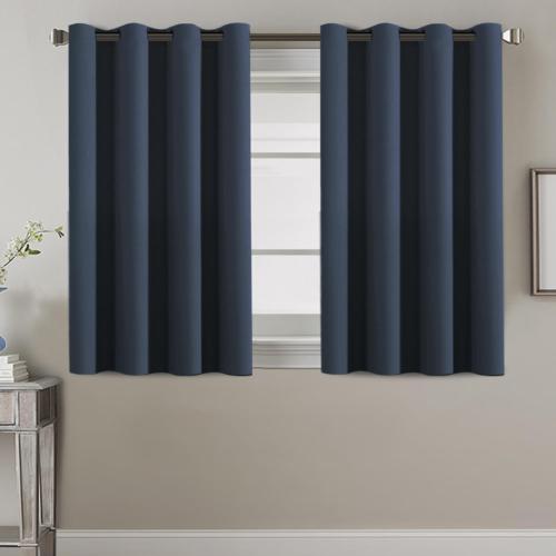 H.VERSAILTEX Blackout Curtain for Living Room Small Window Kitchen Blackout Curtains 45 inch Length Energy Saving Solid Grommet Blackout Drape, One Panel, Navy Blue, 52 W x 45 L