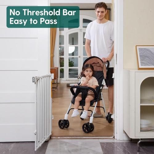 Babelio Baby Gate for Stairs, Kitchen & Doorways, 26-43 W 28 H No Bottom Bar| Easy Installation| One-Handed Operation| Auto-Close| Hardware Mount (Drill Needed) Safety Dog/Pet Gate Indoor (White)