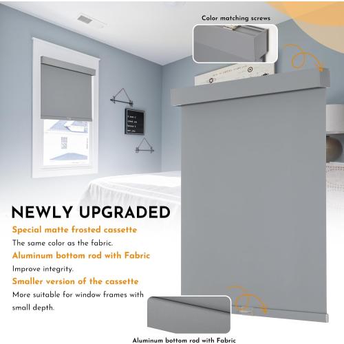 Persilux Cordless Blackout Roller Shades with Valance, Thermal Insulated Fabric Window Blinds, Free-Stop Shades for Home, Door and Bedroom (Grey, 43 W x 72 H)