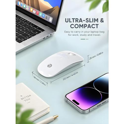 RAPIQUE Bluetooth Wireless Mouse, BT5.1＆ 2.4G Slim Dual Mode, White