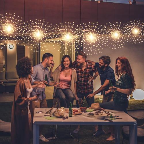 5 Pack 1000LED Plug in Starburst Sphere Lights,Firework Light 8 Modes Dimmable Remote Control Waterproof Hanging Copper Wire Fairy Light for Patio Party Tent Christmas (Warm White)