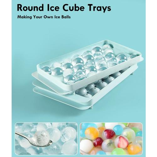 Ice Cube Tray with Lid and Bin – Round Ice Cube Trays for Freezer, BPA-Free Food-Grade Ice Mold, Stackable Ice Ball Maker, Iced Bucket Kits, Circle Ice Tray for Cocktails, Whiskey, Coffee, and Drinks