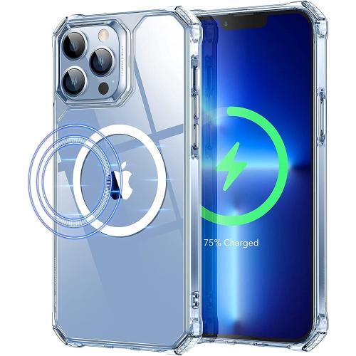 ESR Air Armor Magnetic Case with HaloLock Compatible with iPhone 13 Pro Case, Compatible with MagSafe, Military-Grade Protection, Yellowing-Resistant Hard Back, Shock-Absorbing Corners, Clear