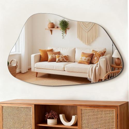 FICTOR Irregular Asymmetrical Wall Mirror, 36 x 24 Modern Decorative Mirror for Entryway, Bathroom, Bedroom, Living Room, Dining Room