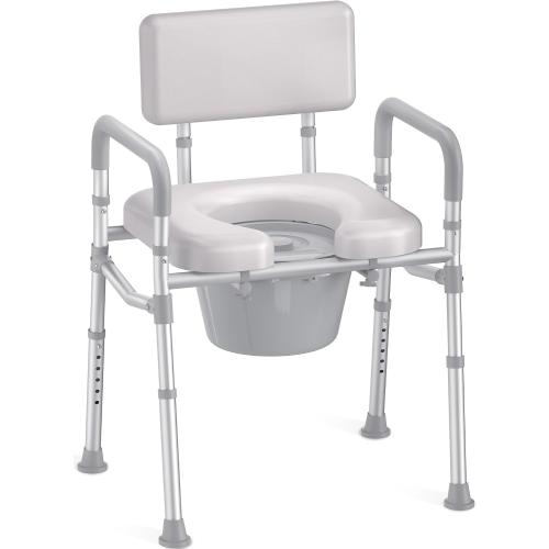 HOMLAND Bedside Commode Toilet, Padded Seat & Backrest, Enhanced Crossbar | Aluminum Potty Chair, Height Adjustable, Removable Bucket, Tool-Free Assembly, 350lb Portable Toilet for Adults & Seniors‼️light dirt and good condition‼️