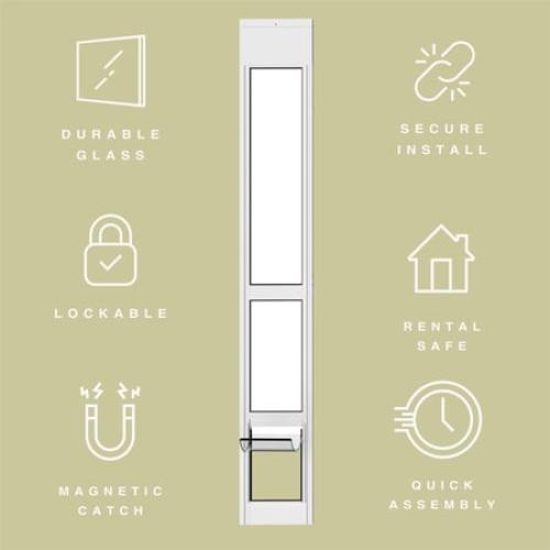 Hakuna Pets Medium White Glass Sliding Door Patio Pet Door, With Lockable Flap, Suitable for Most Sliding Doors