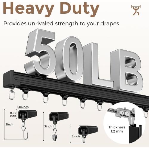 Ceiling Curtain Track Black 12-15 ft Heavy Duty Ceiling/Wall Mount Rail