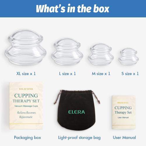 ELERA Silicone Cupping Therapy Set – Transparent Massage Cups in 4 Sizes (XL, L, M, S) for Body Relaxation, Cellulite & Home Wellness (Gourd Shape 4-Pack)