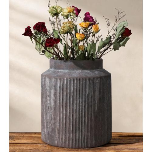 Flower Vase, 7 in Ceramic Vases for Centerpieces Rustic Vase Home Decor Vintage Farmhouse Decorative Terracotta Pottery Cute Wide Mouth Vase for Dining Table Fireplace Living Room Bathroom Wedding