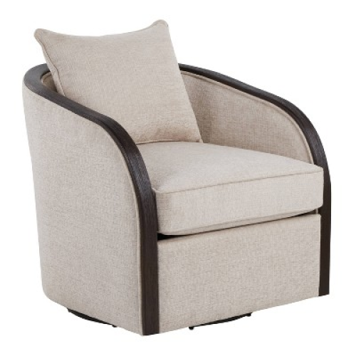 Lumisource Gemma Swivel Accent Chair In Sand Fabric/Espresso Wood