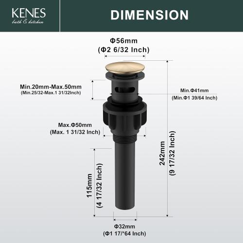 KENES Champagne Bronze Pop Up Bathroom Sink Drain Assembly with Overflow