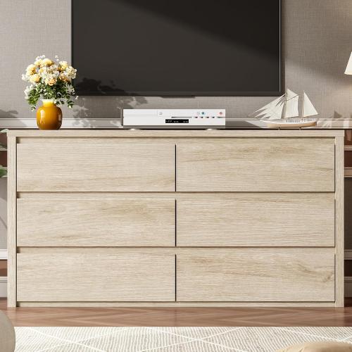 Garvee 6 Drawer Dresser for Bedroom, Wood Chest of Drawers Handle Free, Large Modern Dresser Storage Cabinet for Living Room, Hallway Entryway