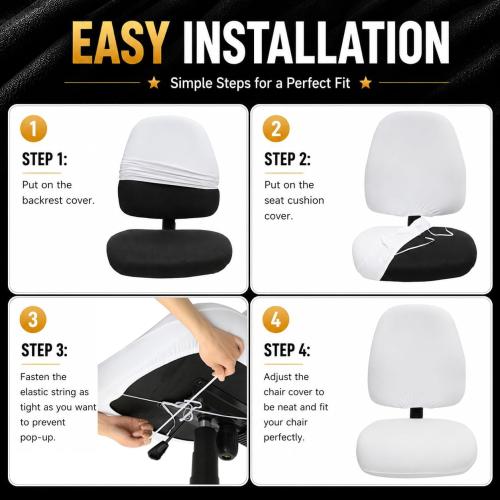 Water-resistant Stretchable Computer Chair Covers - Washable Rotating Backrest and Seat Protectors for Pets - Black