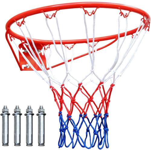 18 Basketball Rim Replacement, Heavy Duty Breakaway Rim and Net, Universal Professional Solid Steel Backboard Rims Fits In-Ground and Wall-Mounted Basketball Hoops, Indoor/Outdoor