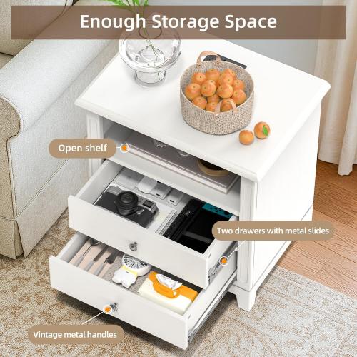 24 Wide Farmhouse Nightstand with Charging Station, Solid Wood End Table with 2 Large Drawers & Open Shelf, Bedside Table with USB Ports and Outlets, Side End Table for Bedroom 1 ? BROWN ‼️