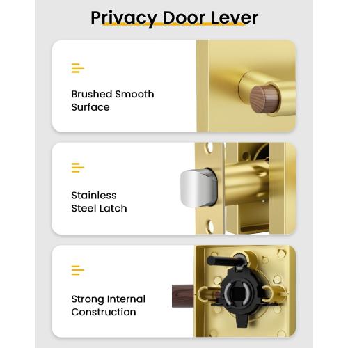 Goldenwarm 6 Pack Interior Privacy Door Handles, Zinc Alloy Heavy Duty Door Lever Handle for Bedroom Bathroom, Keyless Push Button Lock, Reversible, Fits Standard Doors