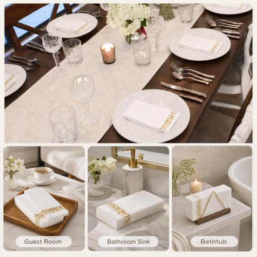 BESTVIP 1 Pack‼️ Disposable Hand Towels for Bathroom, Linen Feel, Gold